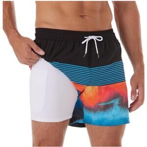 BRISIRA Mens Swim Trunks Swim 5 inch Inseam Beach Shorts Compression Liner Large